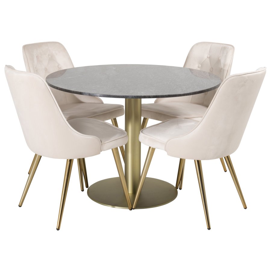 VENTURE DESIGN Velvet Deluxe spisebordsstol, med armlener - beige velour og messingmetall