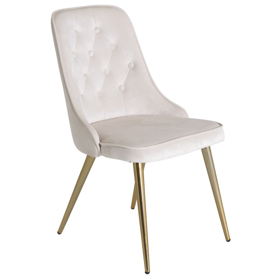 VENTURE DESIGN Velvet Deluxe spisebordsstol, med armlener - beige velour og messingmetall