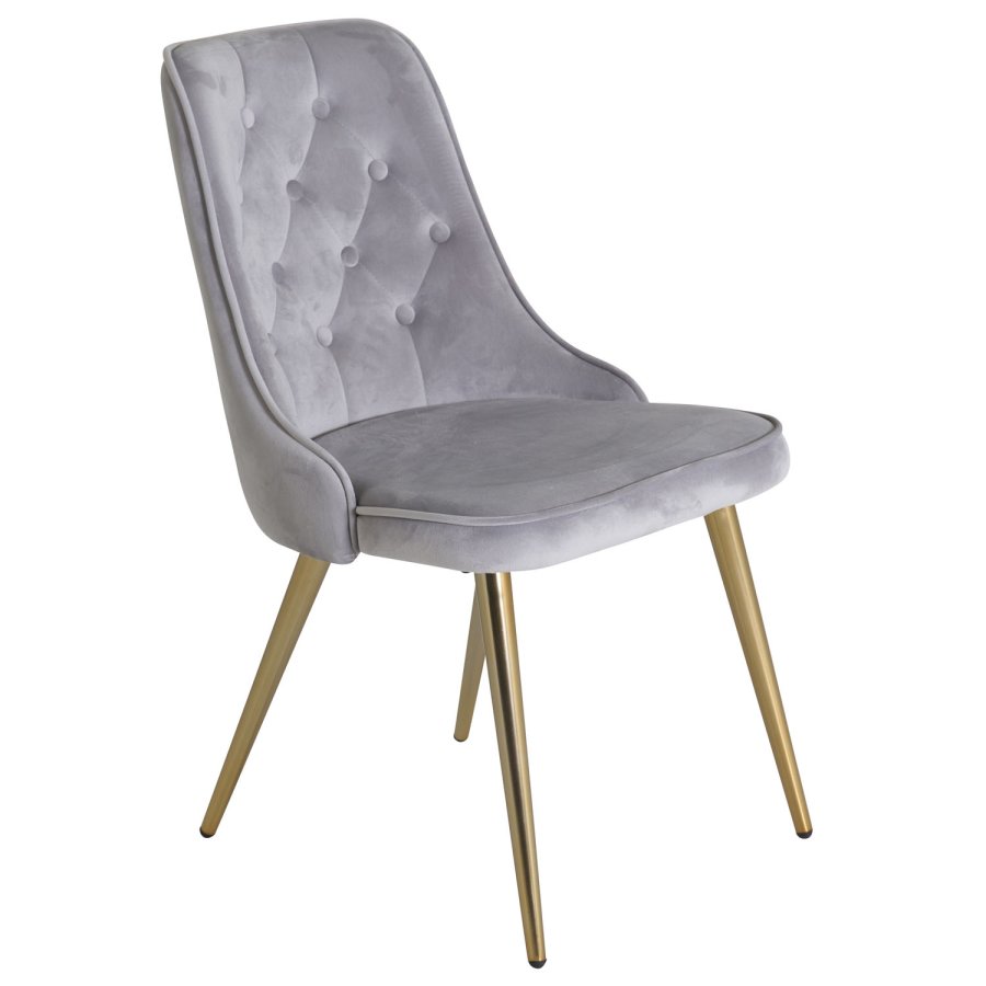 VENTURE DESIGN Velvet Deluxe spisestuestol med armlener - lys gr velur og messingmetall