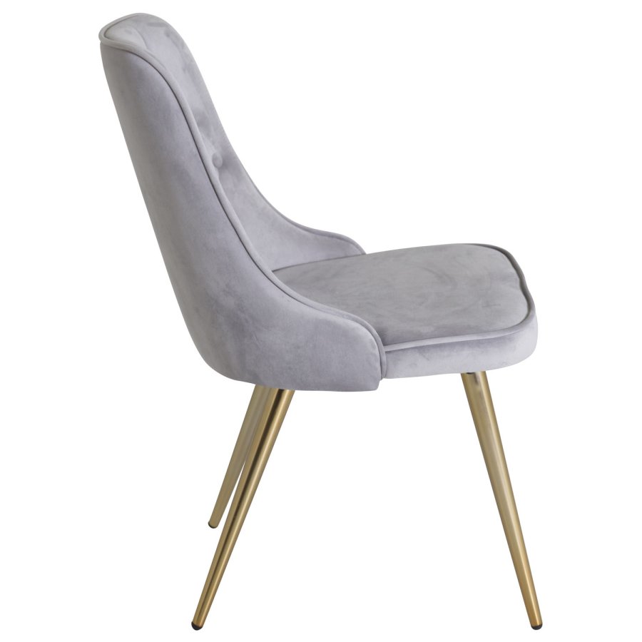 VENTURE DESIGN Velvet Deluxe spisestuestol med armlener - lys gr velur og messingmetall
