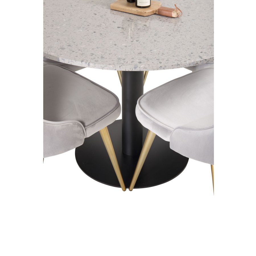 VENTURE DESIGN Velvet Deluxe spisestuestol med armlener - lys gr velur og messingmetall