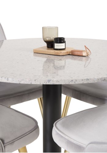 VENTURE DESIGN Velvet Deluxe spisestuestol med armlener - lys gr velur og messingmetall