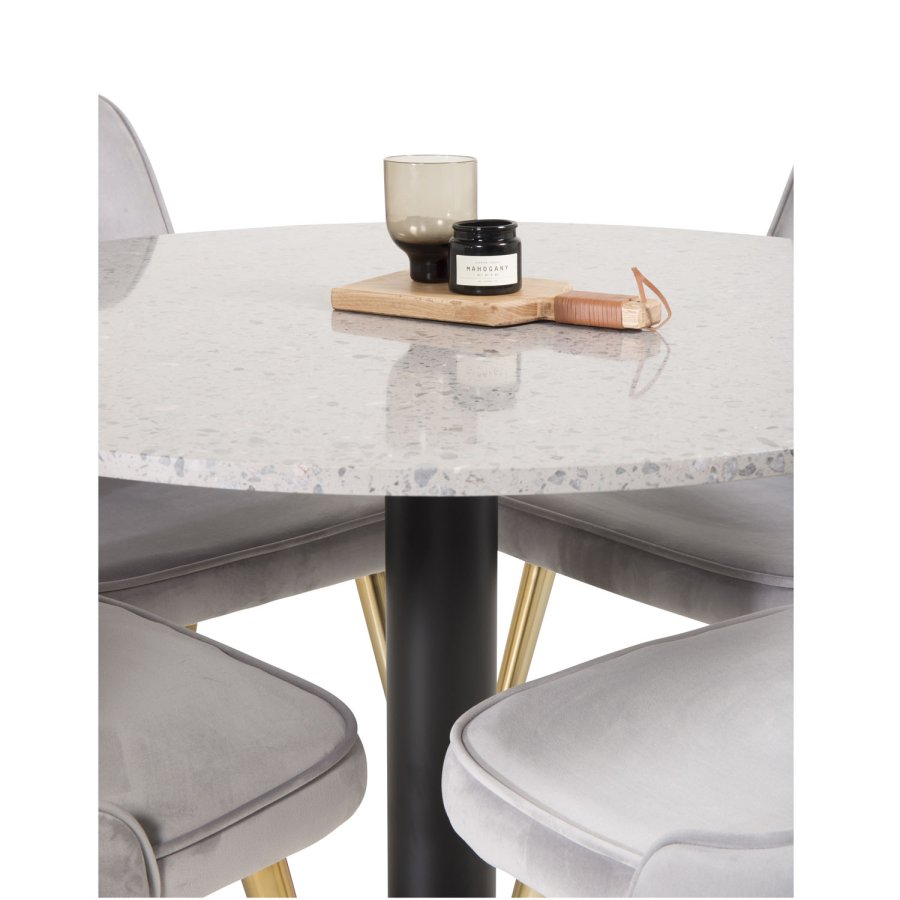 VENTURE DESIGN Velvet Deluxe spisestuestol med armlener - lys gr velur og messingmetall