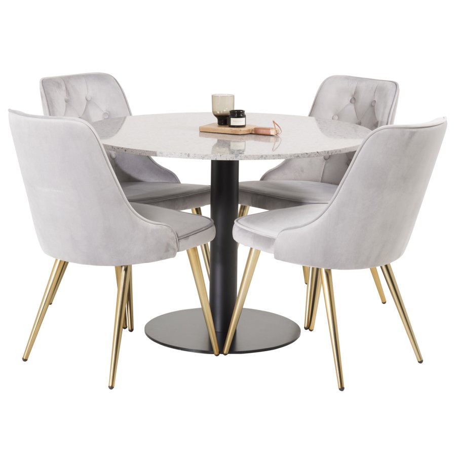 VENTURE DESIGN Velvet Deluxe spisestuestol med armlener - lys gr velur og messingmetall