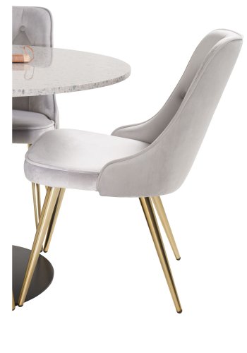 VENTURE DESIGN Velvet Deluxe spisestuestol med armlener - lys gr velur og messingmetall