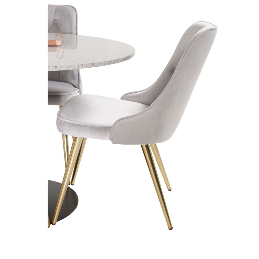VENTURE DESIGN Velvet Deluxe spisestuestol med armlener - lys gr velur og messingmetall