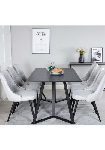 VENTURE DESIGN Velvet Deluxe spisestuestol - lys gr polyester og sort metall