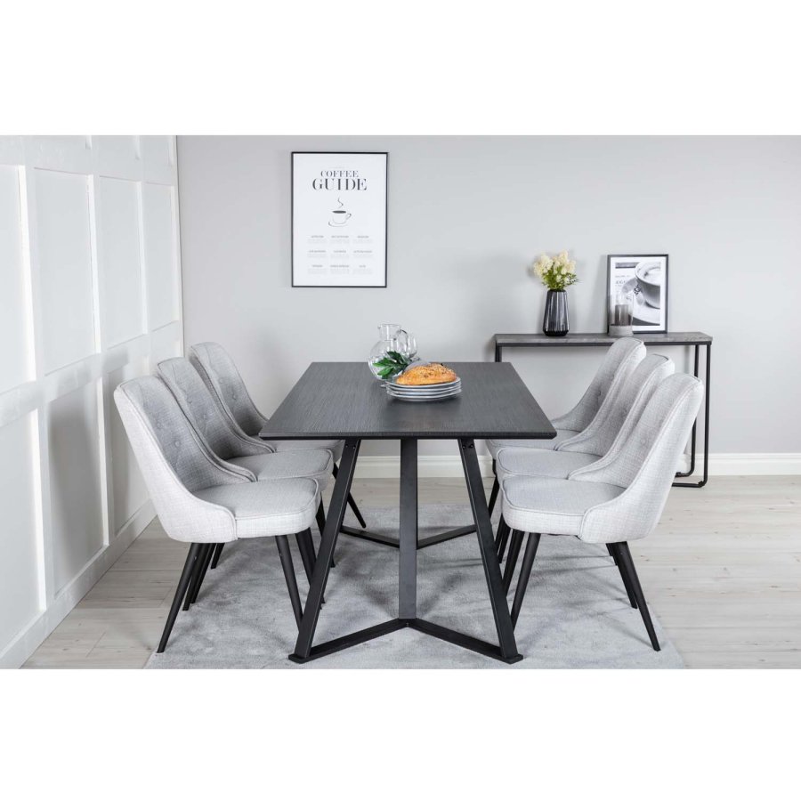 VENTURE DESIGN Velvet Deluxe spisestuestol - lys gr polyester og sort metall