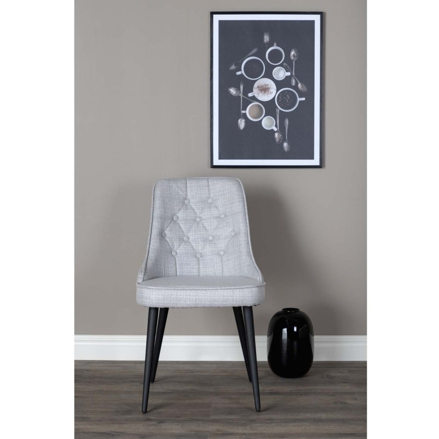 VENTURE DESIGN Velvet Deluxe spisestuestol - lys gr polyester og sort metall