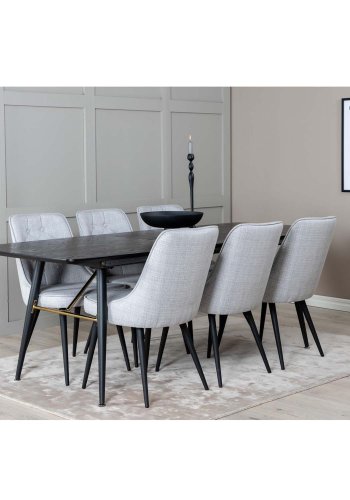 VENTURE DESIGN Velvet Deluxe spisestuestol - lys gr polyester og sort metall