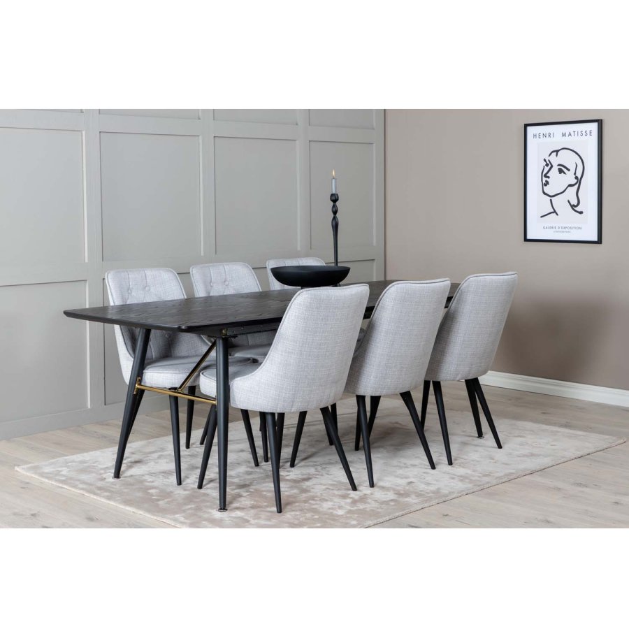 VENTURE DESIGN Velvet Deluxe spisestuestol - lys gr polyester og sort metall