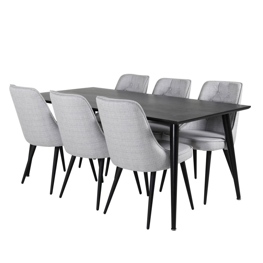 VENTURE DESIGN Velvet Deluxe spisestuestol - lys gr polyester og sort metall