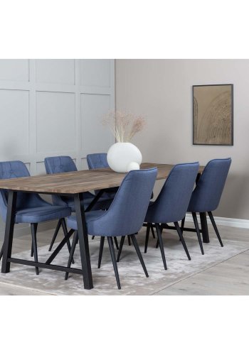 VENTURE DESIGN Velvet Deluxe spisestuestol - bl polyester og sort metall