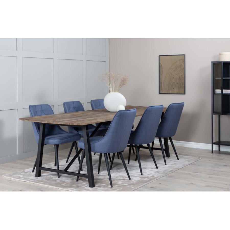 VENTURE DESIGN Velvet Deluxe spisestuestol - bl polyester og sort metall