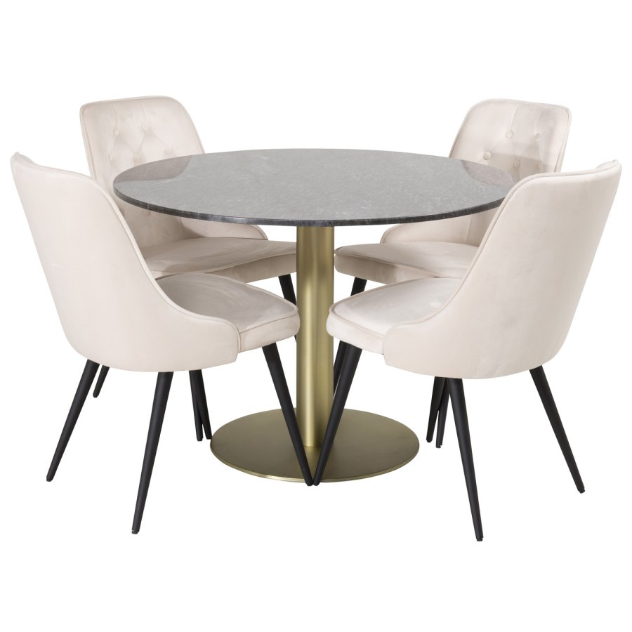 VENTURE DESIGN Velvet Deluxe spisebordsstol - beige velur og sort metall
