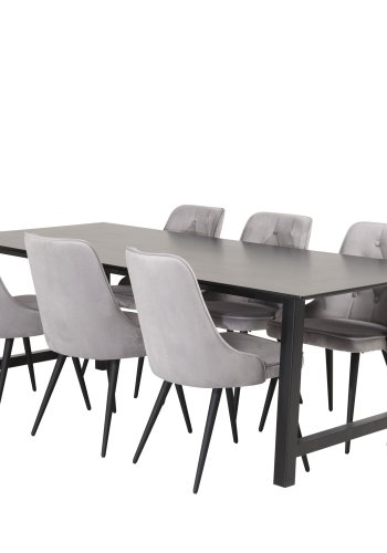 VENTURE DESIGN Velvet Deluxe spisestuestol med armlener - lys gr velur og sort metall