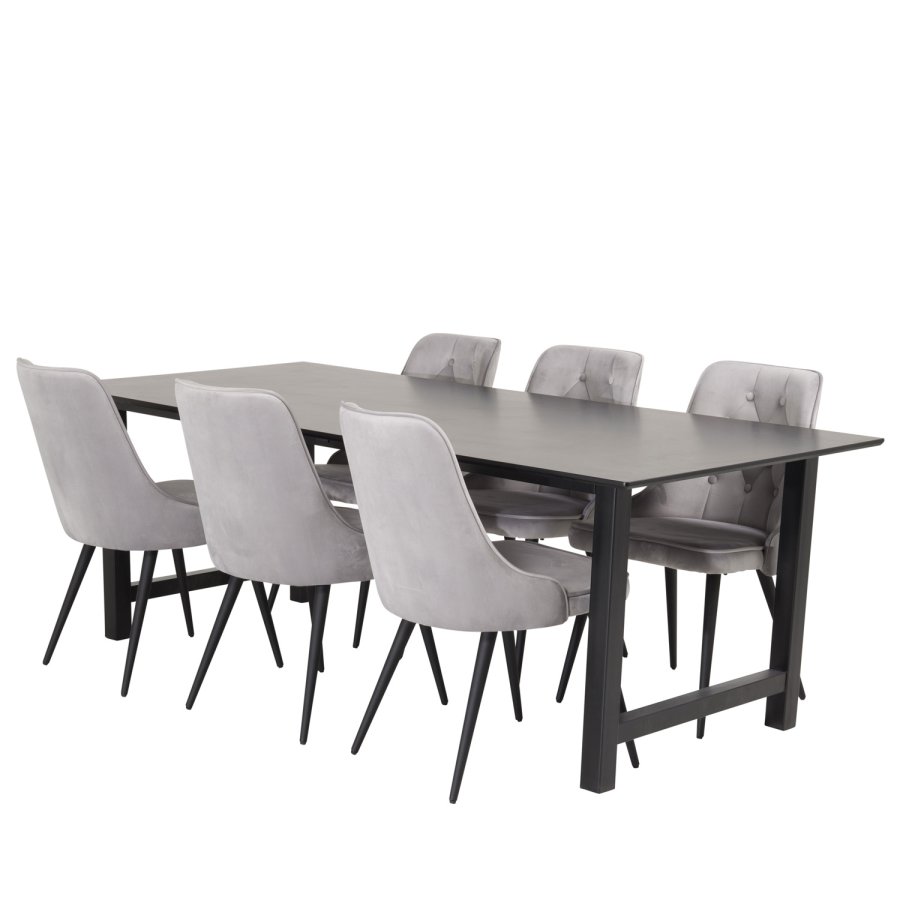 VENTURE DESIGN Velvet Deluxe spisestuestol med armlener - lys gr velur og sort metall