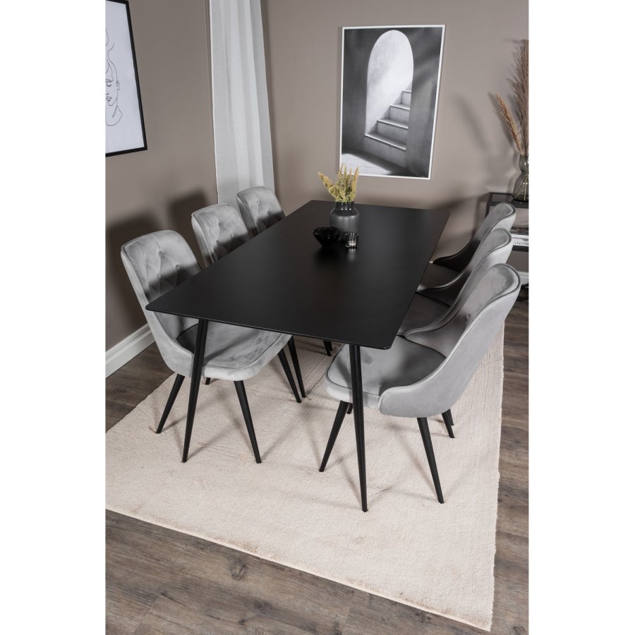 VENTURE DESIGN Velvet Deluxe spisestuestol med armlener - lys gr velur og sort metall