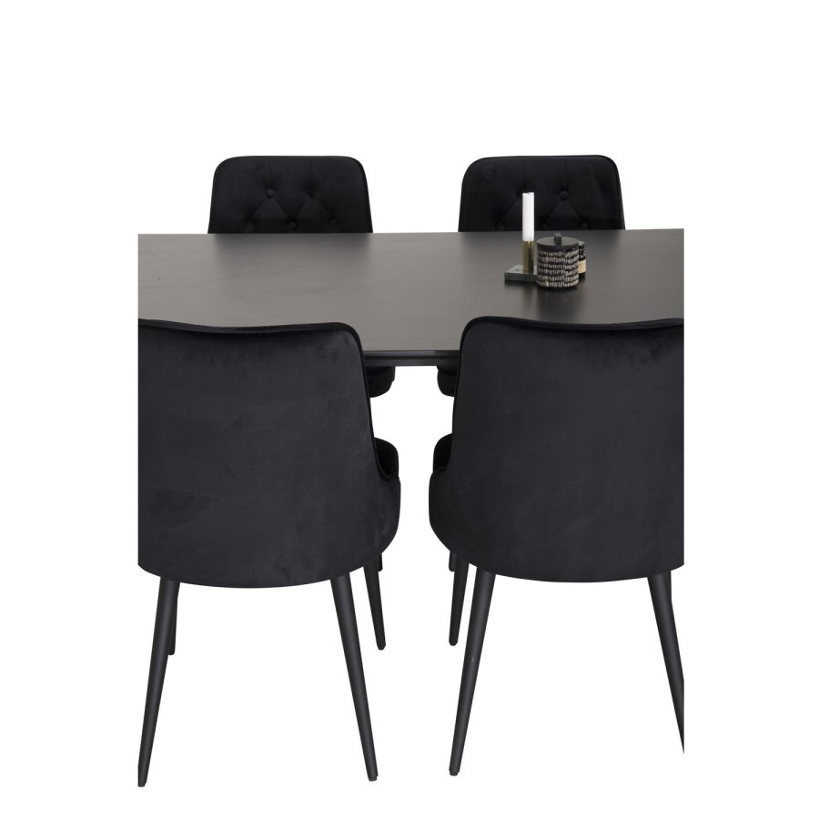 VENTURE DESIGN Velvet Deluxe spisebordsstol, med armlener - sort velour og sort metall