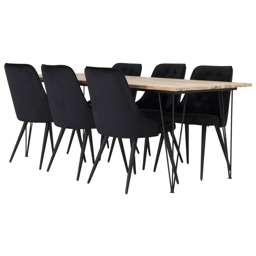 VENTURE DESIGN Velvet Deluxe spisebordsstol, med armlener - sort velour og sort metall