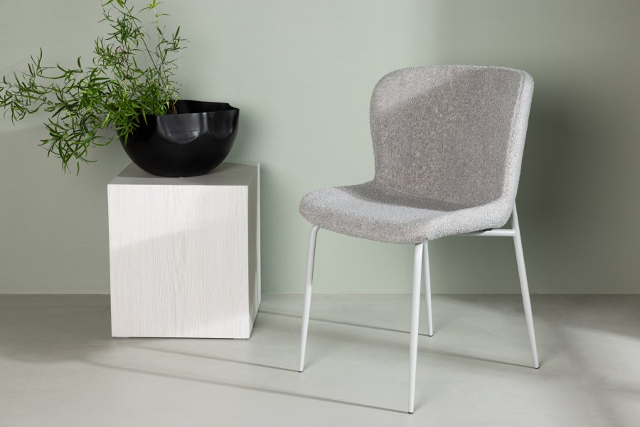 VENTURE DESIGN Modesto matstol - ljusgr bouclé och matt ljusgr metall