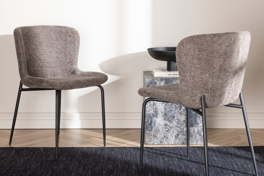 VENTURE DESIGN Modesto spisebordsstol - mrkegr bouclé og sort stl
