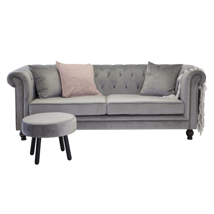 VENTURE DESIGN Velvet 3-seters sofa - lys gr velur og tre