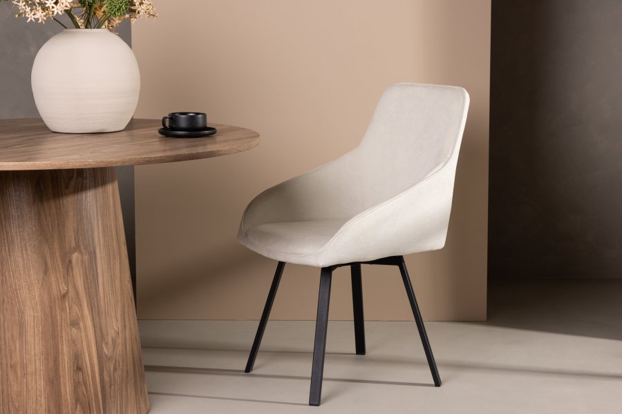 VENTURE DESIGN Rosie spisebordstol, m. armlener - beige stoff og sort stl