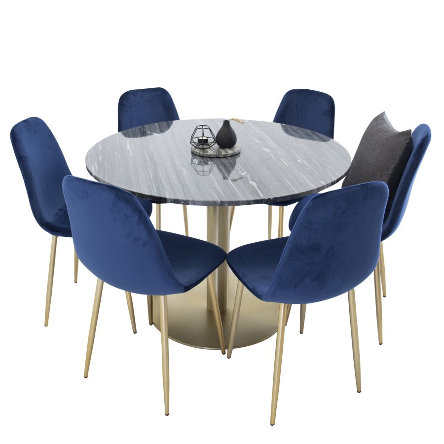 VENTURE DESIGN Polar spisestuestol - bl velour og messingmetall