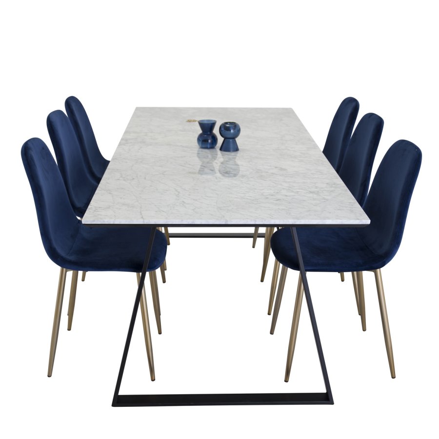 VENTURE DESIGN Polar spisestuestol - bl velour og messingmetall