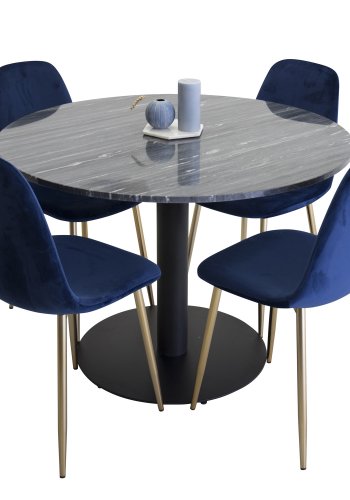 VENTURE DESIGN Polar spisestuestol - bl velour og messingmetall