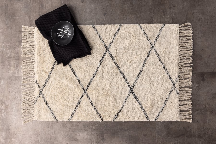 VENTURE DESIGN Thelma Rug Thelma Cotton - 50*80- -Rektangulr-Hvit/Sort