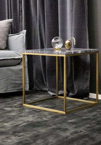 VENTURE DESIGN Estelle sidebord - sort marmor og messing metal (50x50)