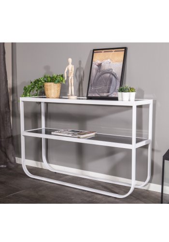 VENTURE DESIGN Rocker sidebord - grtt glass og hvitt metall (110x30)