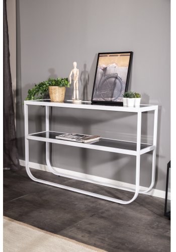 VENTURE DESIGN Rocker sidebord - grtt glass og hvitt metall (110x30)