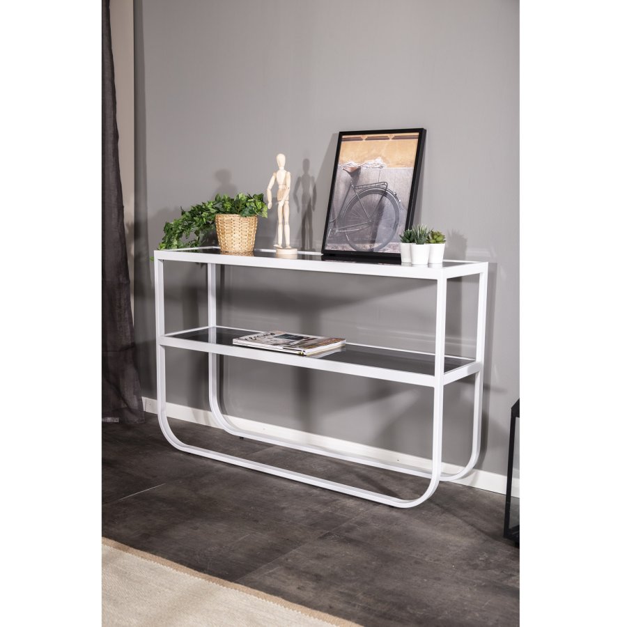 VENTURE DESIGN Rocker sidebord - grtt glass og hvitt metall (110x30)