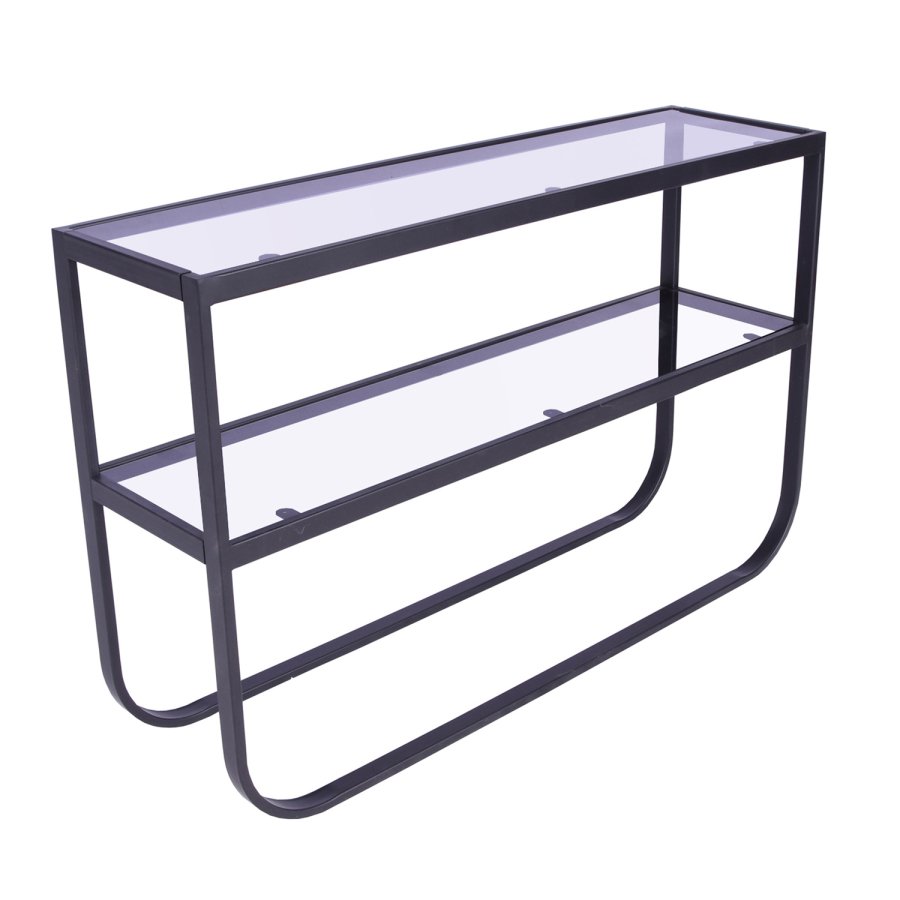 VENTURE DESIGN Rocker Sidobord, med 1 Hylla - Grtt Glas och Svart Metall (110 x 30 cm)