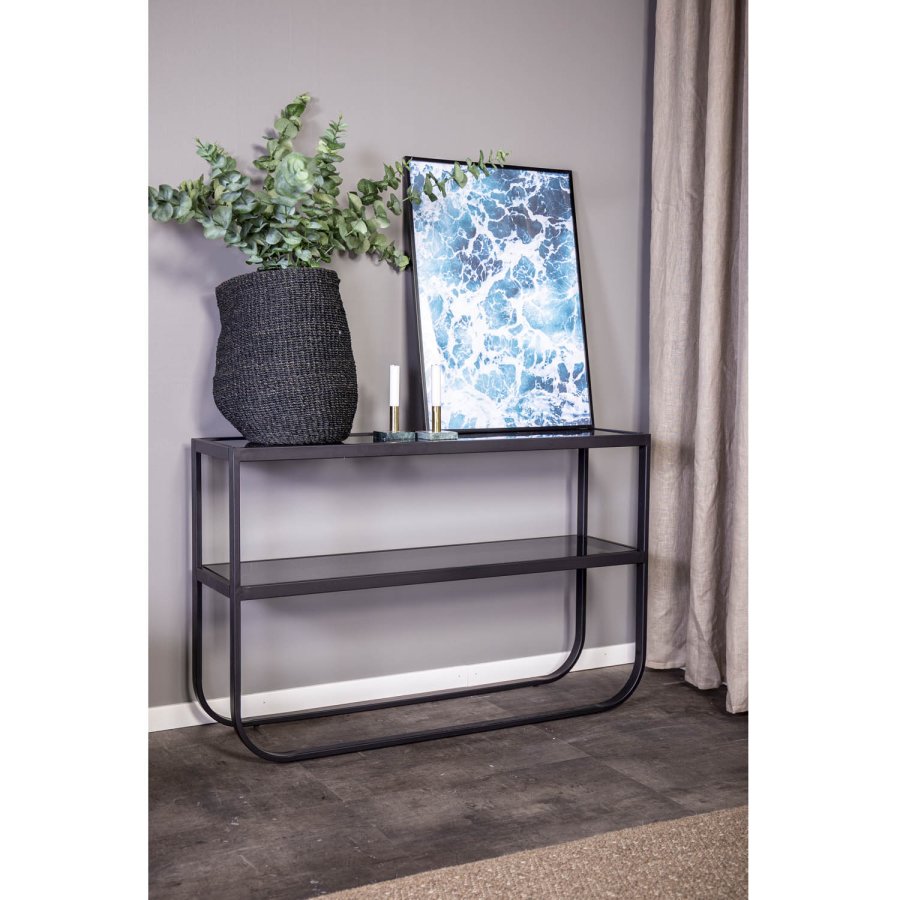 VENTURE DESIGN Rocker Sidobord, med 1 Hylla - Grtt Glas och Svart Metall (110 x 30 cm)