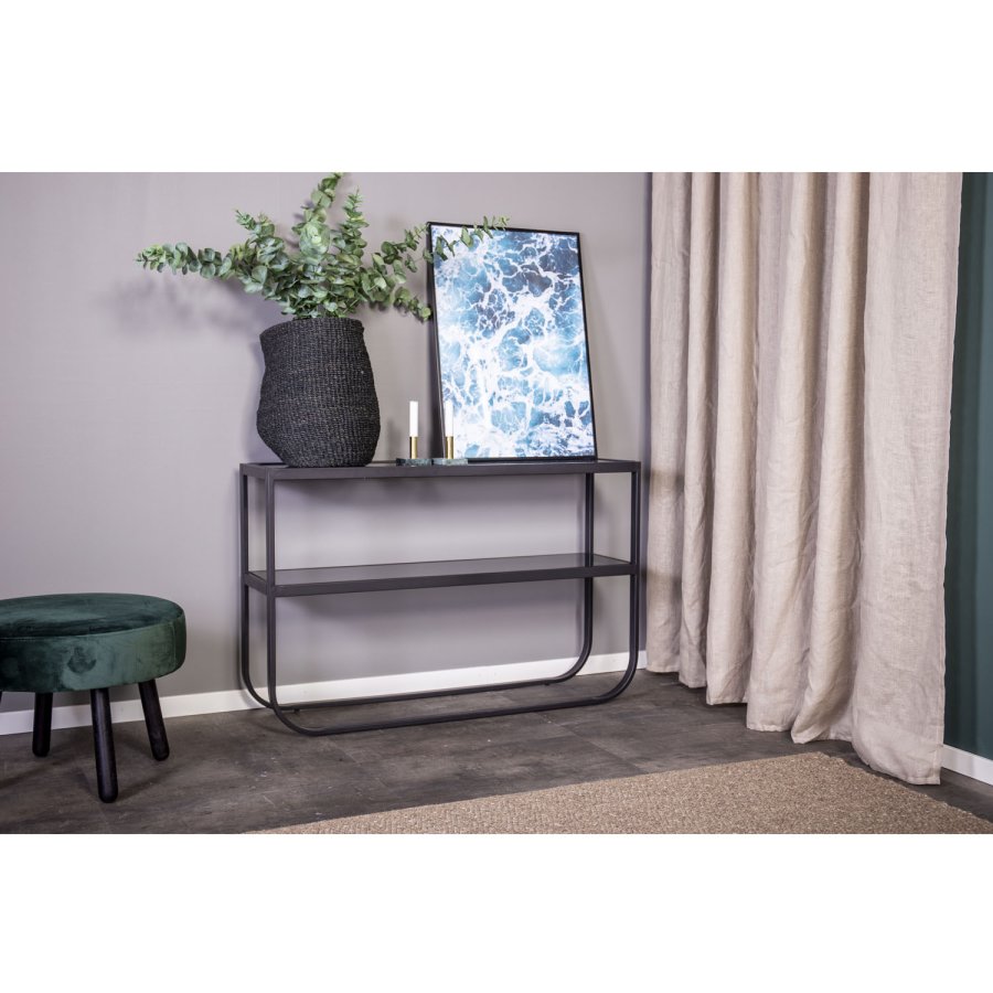 VENTURE DESIGN Rocker Sidobord, med 1 Hylla - Grtt Glas och Svart Metall (110 x 30 cm)