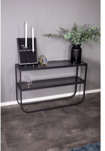 VENTURE DESIGN Rocker Sidobord, med 1 Hylla - Grtt Glas och Svart Metall (110 x 30 cm)