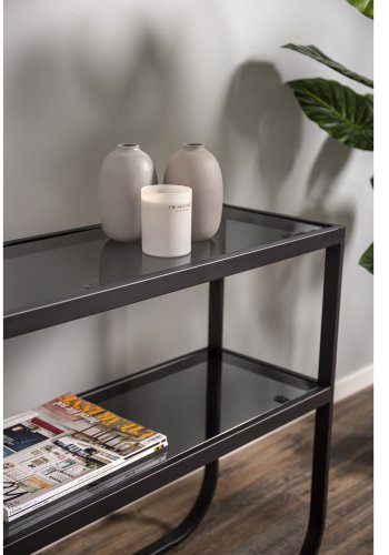 VENTURE DESIGN Rocker Sidobord, med 1 Hylla - Grtt Glas och Svart Metall (110 x 30 cm)