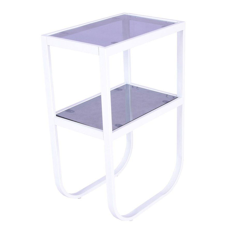 VENTURE DESIGN Rocker nattbord, med hylle - grtt rkt glass og hvitt metall (45x30)