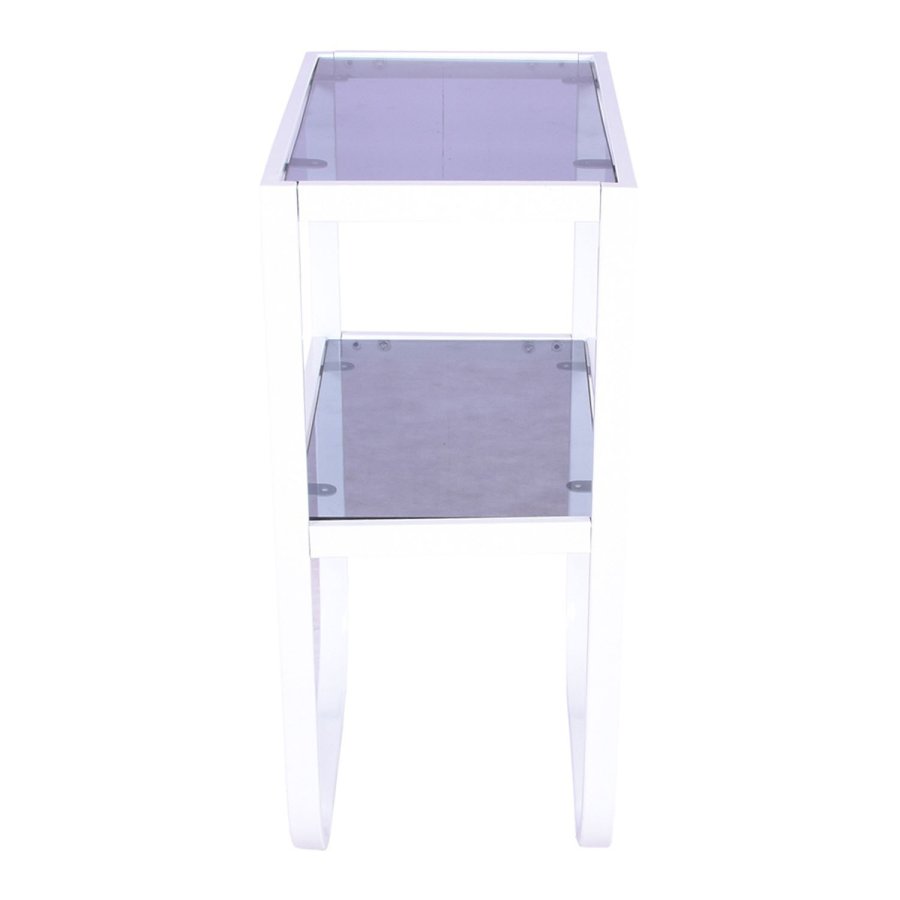 VENTURE DESIGN Rocker nattbord, med hylle - grtt rkt glass og hvitt metall (45x30)