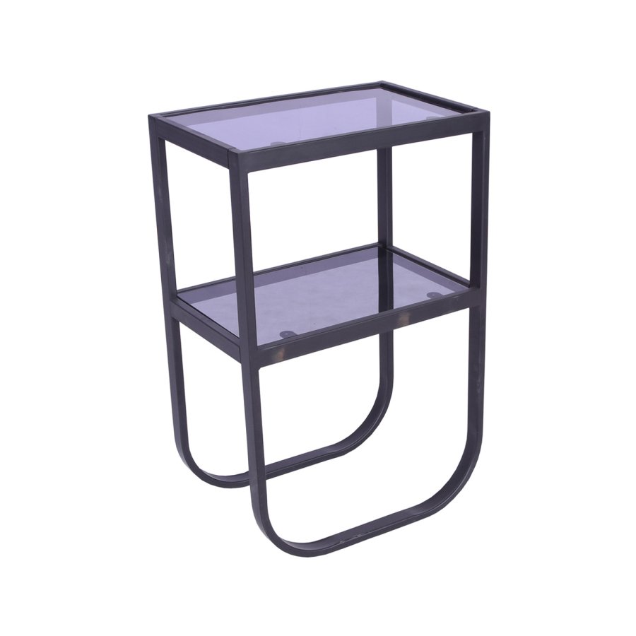 VENTURE DESIGN Rocker nattbord, med hylle - grtt rkt glass og svart metall (45x30)