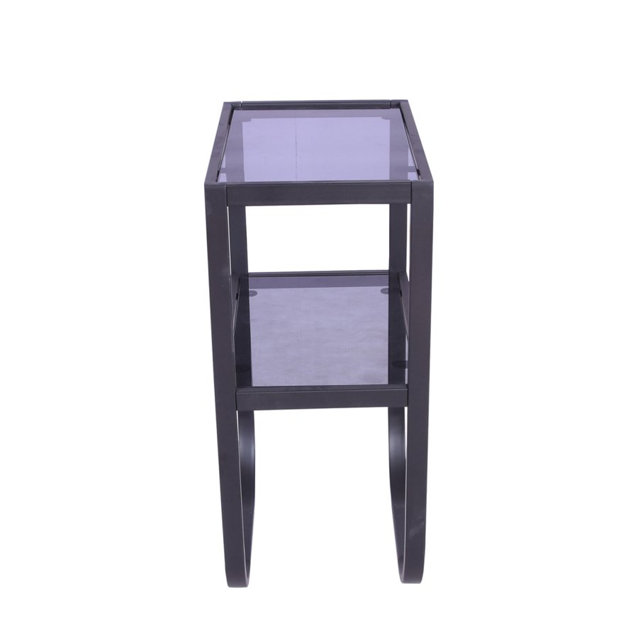 VENTURE DESIGN Rocker nattbord, med hylle - grtt rkt glass og svart metall (45x30)