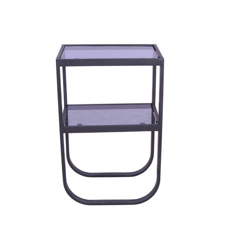 VENTURE DESIGN Rocker nattbord, med hylle - grtt rkt glass og svart metall (45x30)