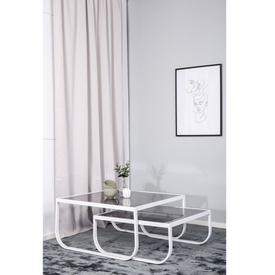 VENTURE DESIGN Rocker sidebord - grtt glass og hvitt metall (sett med 2)