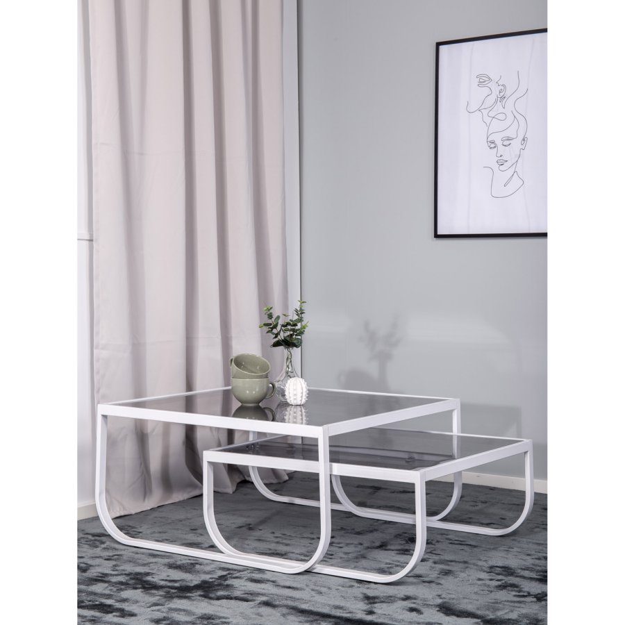 VENTURE DESIGN Rocker sidebord - grtt glass og hvitt metall (sett med 2)