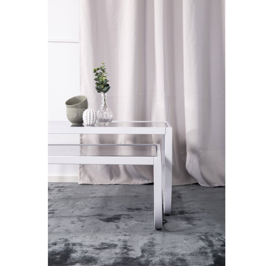 VENTURE DESIGN Rocker sidebord - grtt glass og hvitt metall (sett med 2)