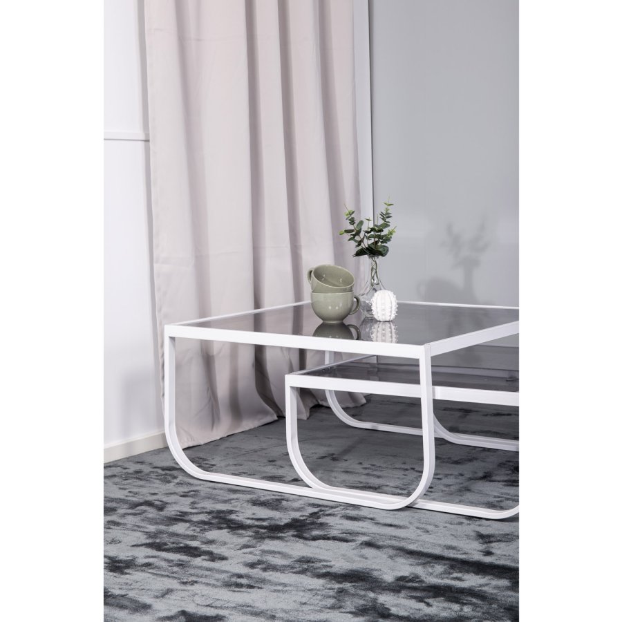 VENTURE DESIGN Rocker sidebord - grtt glass og hvitt metall (sett med 2)